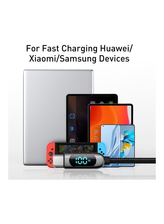 USB C 100W Cable LED Display USB Type C Cable For iPhone 15 Pro/Max,Plus,iPad Pro, MacBook, Xiaomi 10,Huawei, Samsung 5A Fast Charging Charger USBC USB-C Data Cable Type-C Wire Cord (2M,Black) Black