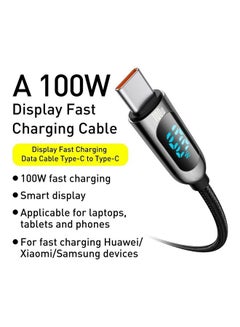 بيسوس كابل للبيانات والشحن فائق السرعة من Type-C إلى Type-C بقدرة 100 وات وبتقنية PD مع شاشة LED رقمية لأجهزة آي باد، وهواوي، وشاومي، وسامسونج، بشدة 5 أمبير، وبطول 2 م. أسود  - Image 2