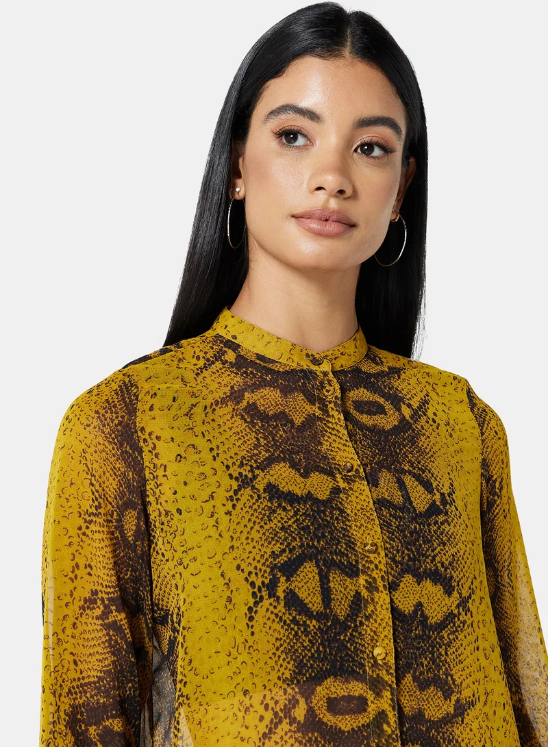 PIECES Snake Print Shirt Yellow