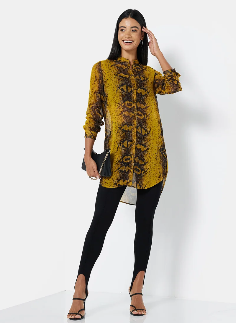 PIECES Snake Print Shirt Yellow