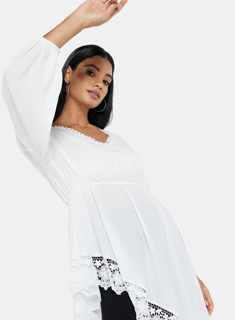 Iconic Long Sleeve Lace Tunic White - Image 3