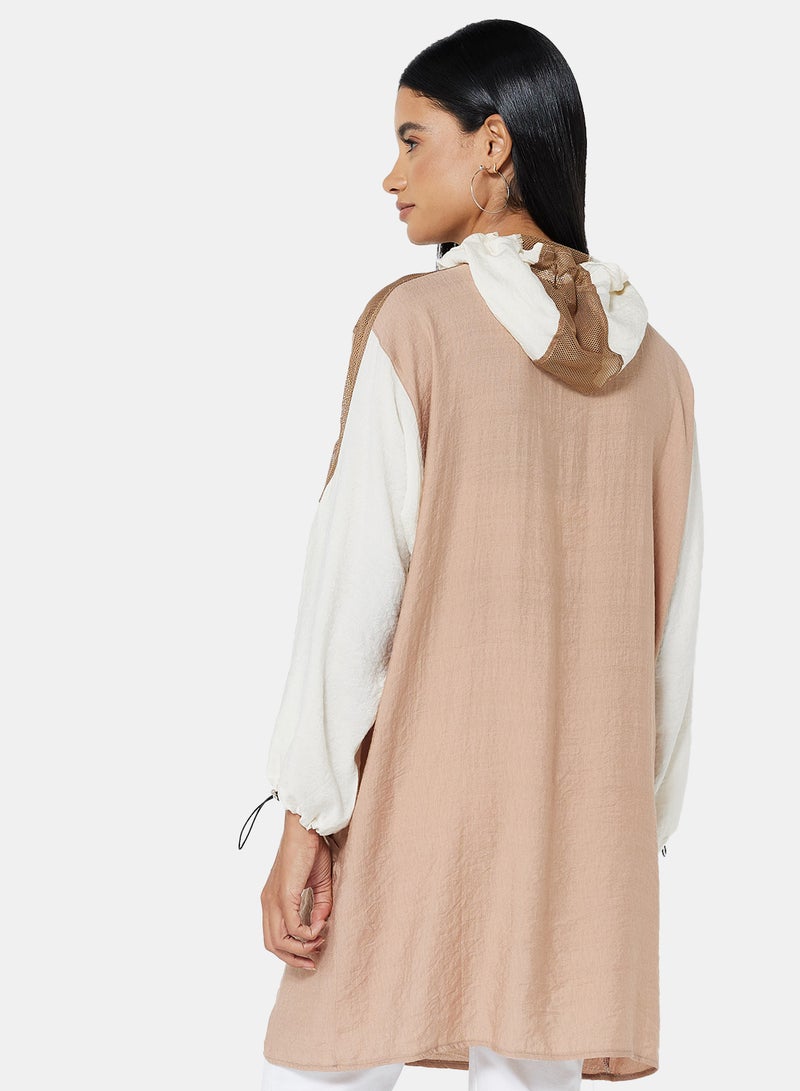 High Streets Polyester Hooded Tunic Pink/Beige/White  - Image 2