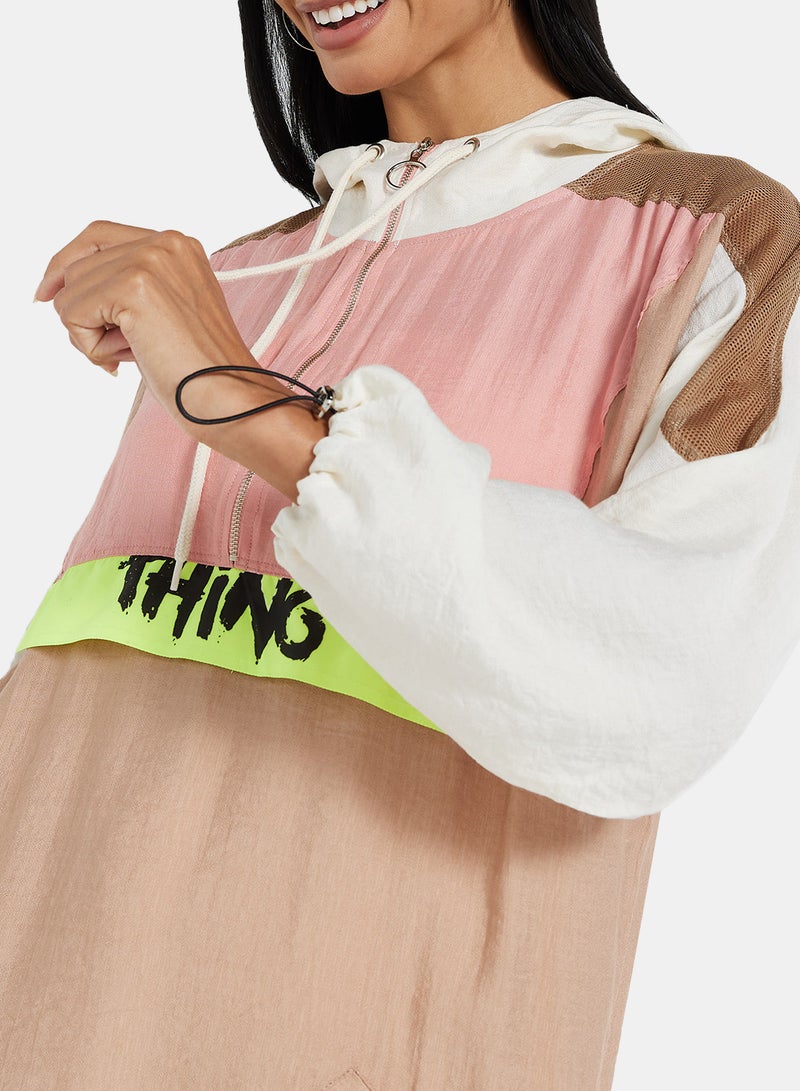 High Streets Polyester Hooded Tunic Pink/Beige/White  - Image 3