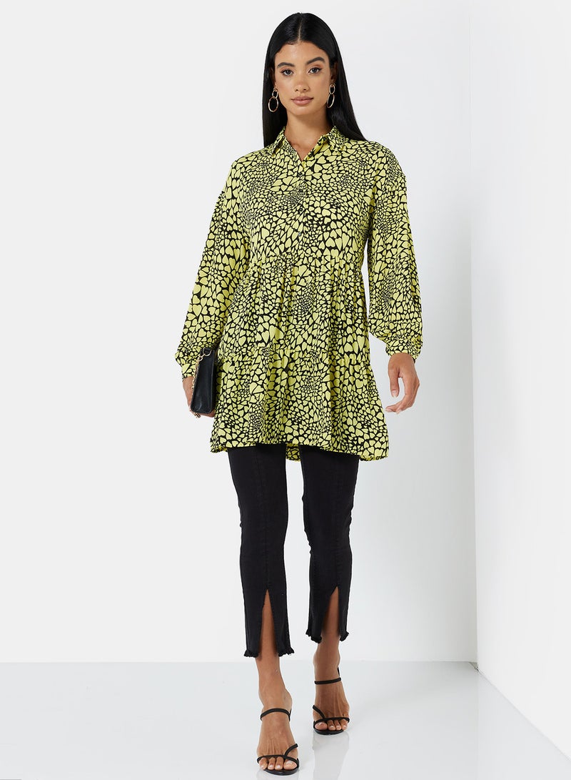 ONLY Multi Heart Print Tunic Yellow/Black  - Image 4