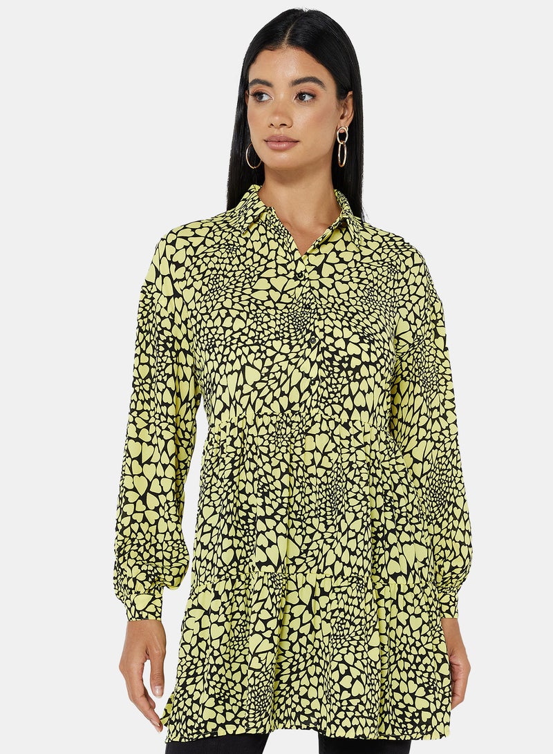 ONLY Multi Heart Print Tunic Yellow/Black  - Image 1