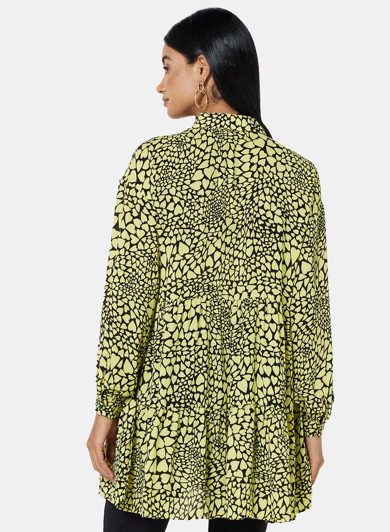 ONLY Multi Heart Print Tunic Yellow/Black  - Image 2