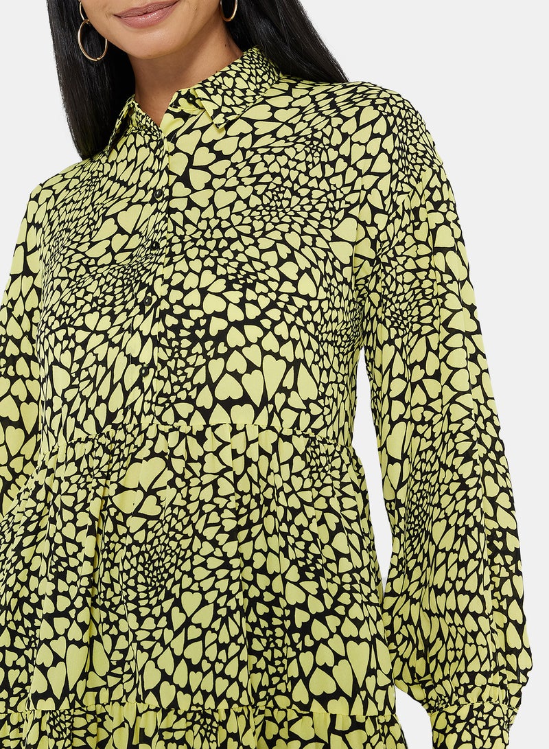 ONLY Multi Heart Print Tunic Yellow/Black  - Image 3