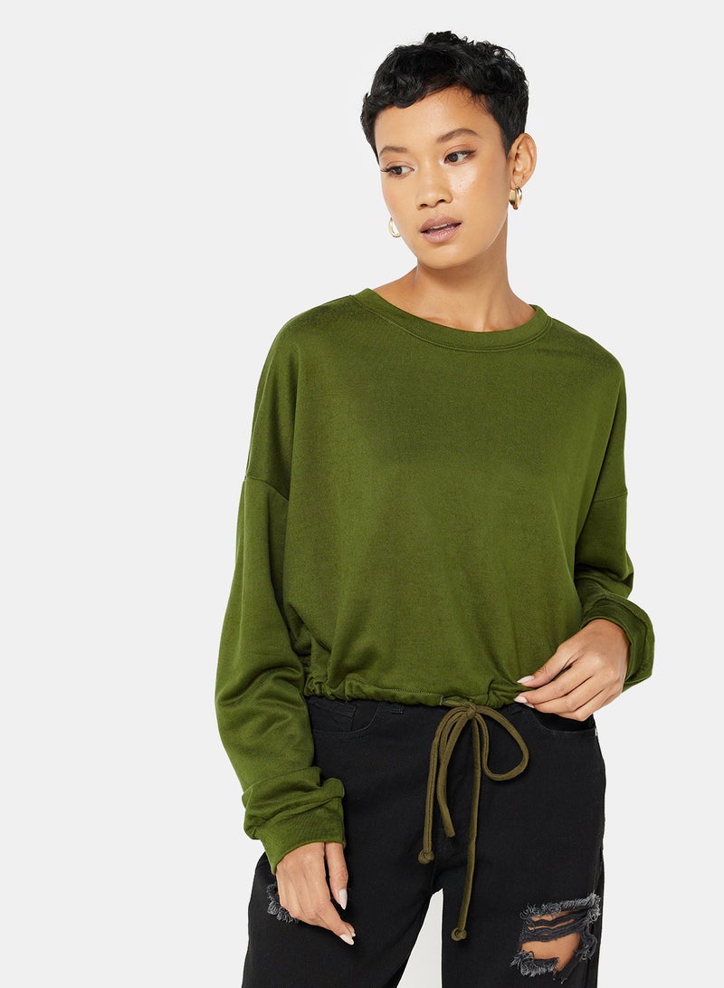 فور ايفر 21 سويت شيرت برباط على الأطراف زيتوني - Image 1