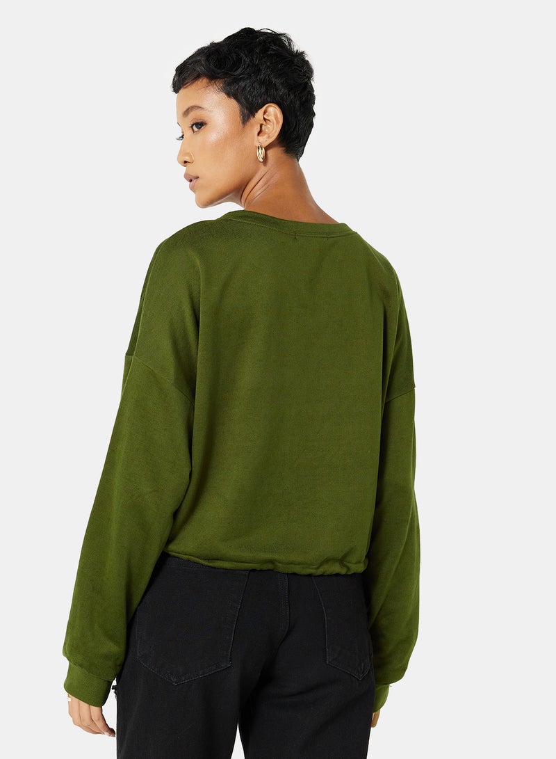 فور ايفر 21 سويت شيرت برباط على الأطراف زيتوني - Image 2