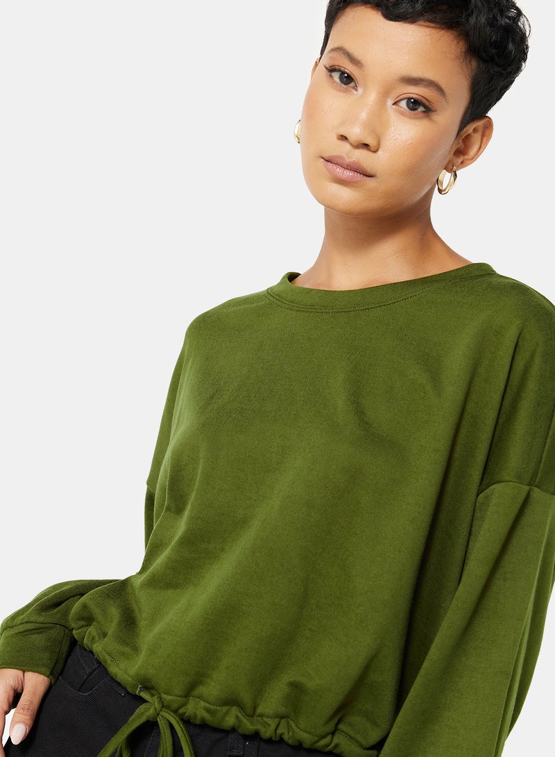 فور ايفر 21 سويت شيرت برباط على الأطراف زيتوني - Image 3