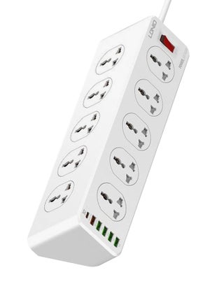 Power Strip with 10-Outlet Surge Protector Power Sockets 6 USB Ports 32W PD+QC Fast Charging Adapter Sockets 2-meter Heavy-Duty Power Extension Cord White 36 × 9 × 9cm - v1653654163/N48668485A_1