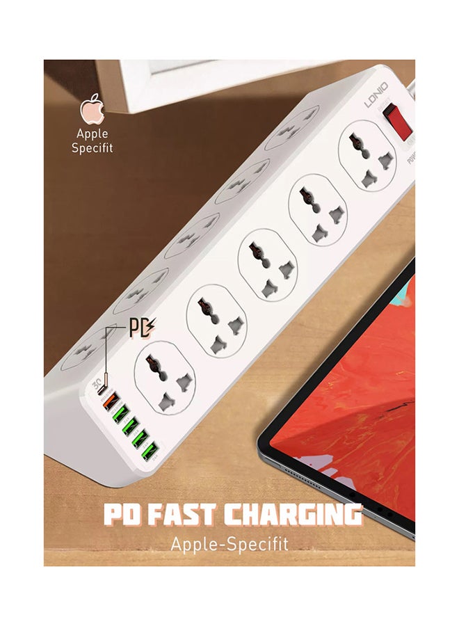 Power Strip with 10-Outlet Surge Protector Power Sockets 6 USB Ports 32W PD+QC Fast Charging Adapter Sockets 2-meter Heavy-Duty Power Extension Cord White 36 × 9 × 9cm - v1653654164/N48668485A_2