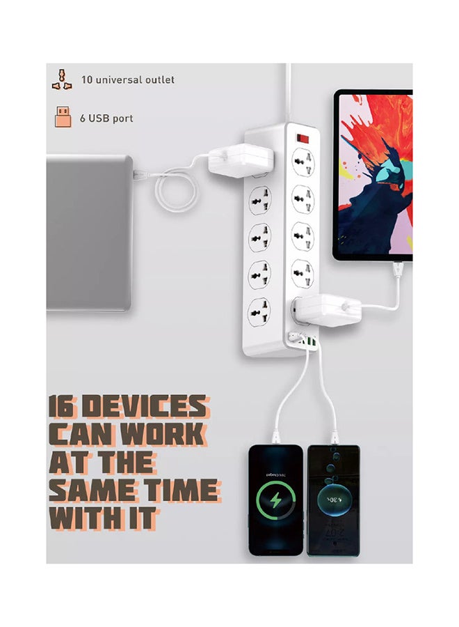 Power Strip with 10-Outlet Surge Protector Power Sockets 6 USB Ports 32W PD+QC Fast Charging Adapter Sockets 2-meter Heavy-Duty Power Extension Cord White 36 × 9 × 9cm - v1653654164/N48668485A_4