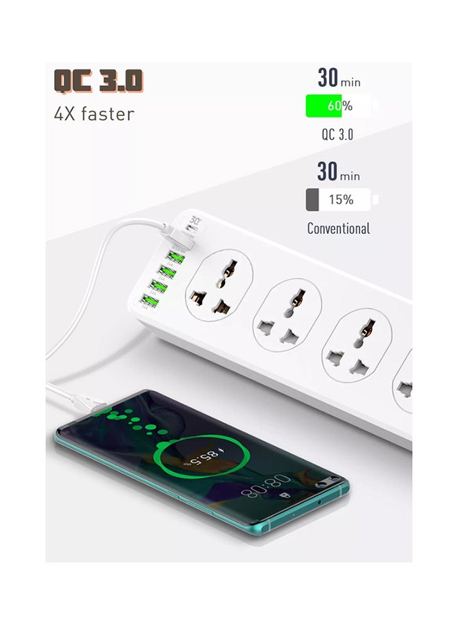 Power Strip with 10-Outlet Surge Protector Power Sockets 6 USB Ports 32W PD+QC Fast Charging Adapter Sockets 2-meter Heavy-Duty Power Extension Cord White 36 × 9 × 9cm - v1653654164/N48668485A_6