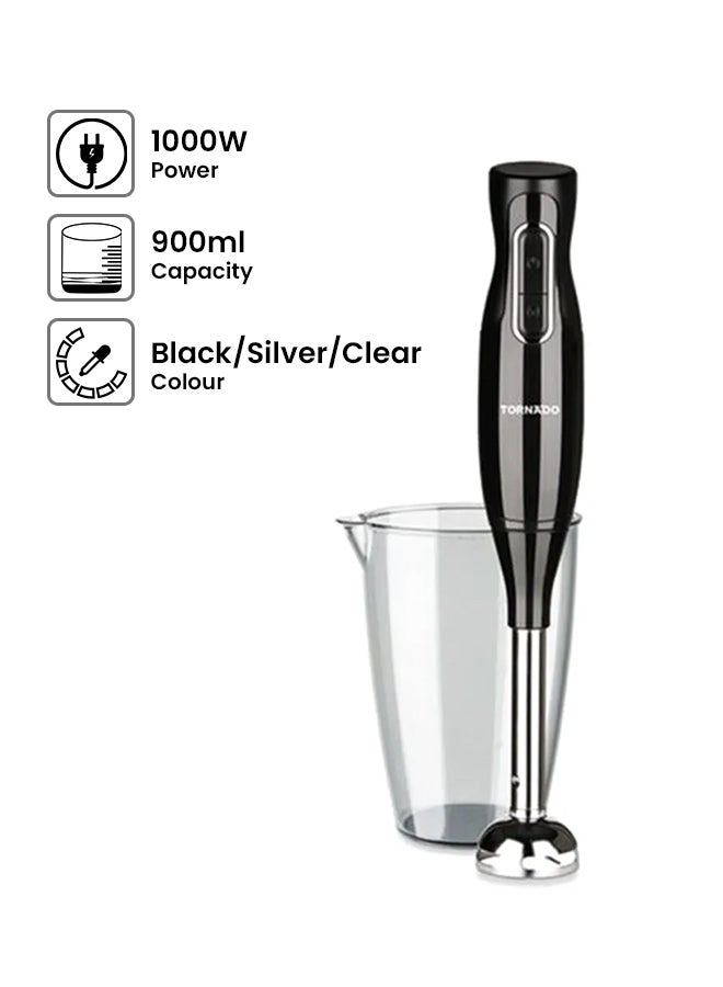 TORNADO Hand Blender With Turbo Speed 1000W THB-1000MK Black/Silver/Clear  - Image 1