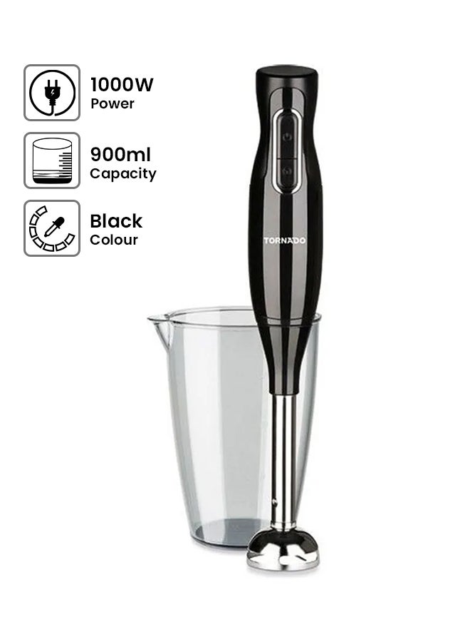 TORNADO Hand Blender 1000 Watt With Stainless Steel Blade And Turbo Speed THB-1000S Black