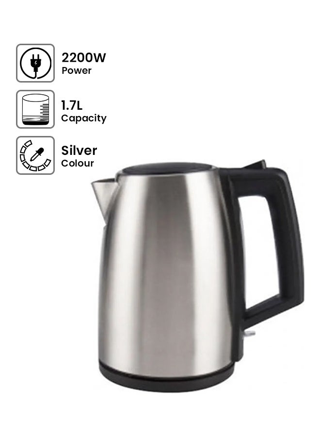 TORNADO Stainless Steel Kettle 1.7 Liter , 1850-2200 Watt 1.7 L 2200.0 W TKS-2117 Silver 
