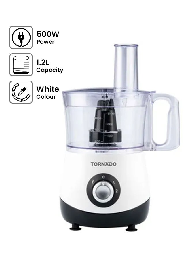 تورنيدو محضّر طعام بقدرة 500 وات مع وعاء بسعة 1.2 لتر وبرطمان بسعة 1 لتر 1.2 L 500.0 W FP-500T أبيض
