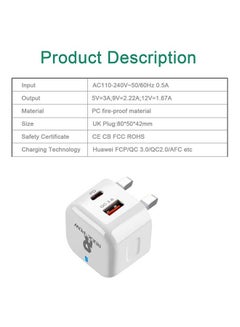 روك بو شاحن سريع بمنفذ USB Type C بقدرة 20 وات مزود بمنفذ توصيل طاقة مزدوج لهاتف آيفون 13 PD بتيار شحن 3.0 أمبير . أبيض  - Image 3