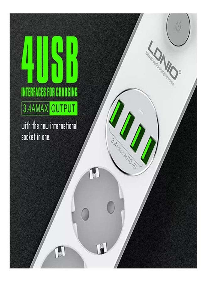 LDNIO - Smart Strip Control Power Cord 4 Socket Outlets White 290x52x41mm - Image 1