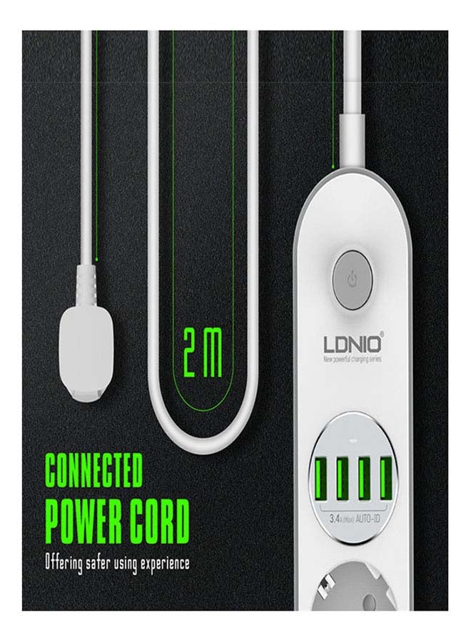 LDNIO - Smart Strip Control Power Cord 4 Socket Outlets White 290x52x41mm - Image 1