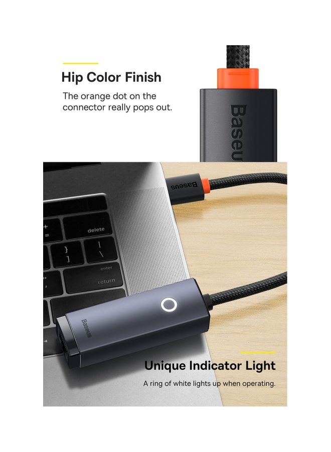 Baseus - USB C to Ethernet Adapter Braided Cable Type C Thunderbolt 3 to RJ45 Gigabit LAN Network Adapter Compatible with MacBook Pro, MacBook Air, iPad Pro, Surface Book, Dell XPS, Chromebook, and more Grey - Image 1
