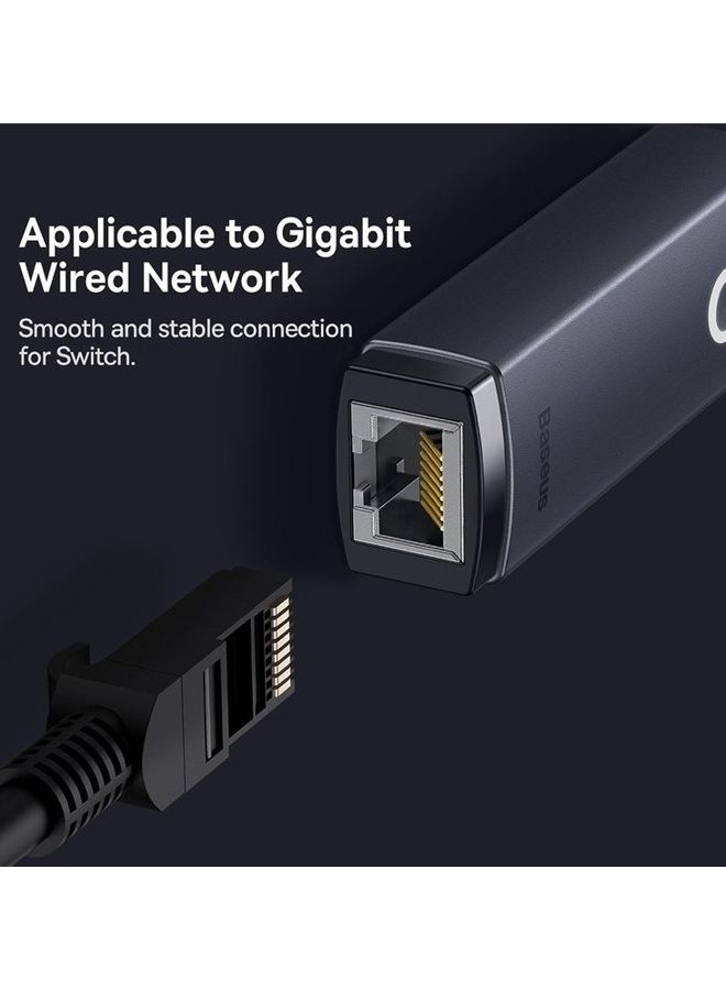 Baseus - USB C to Ethernet Adapter Braided Cable Type C Thunderbolt 3 to RJ45 Gigabit LAN Network Adapter Compatible with MacBook Pro, MacBook Air, iPad Pro, Surface Book, Dell XPS, Chromebook, and more Grey - Image 1