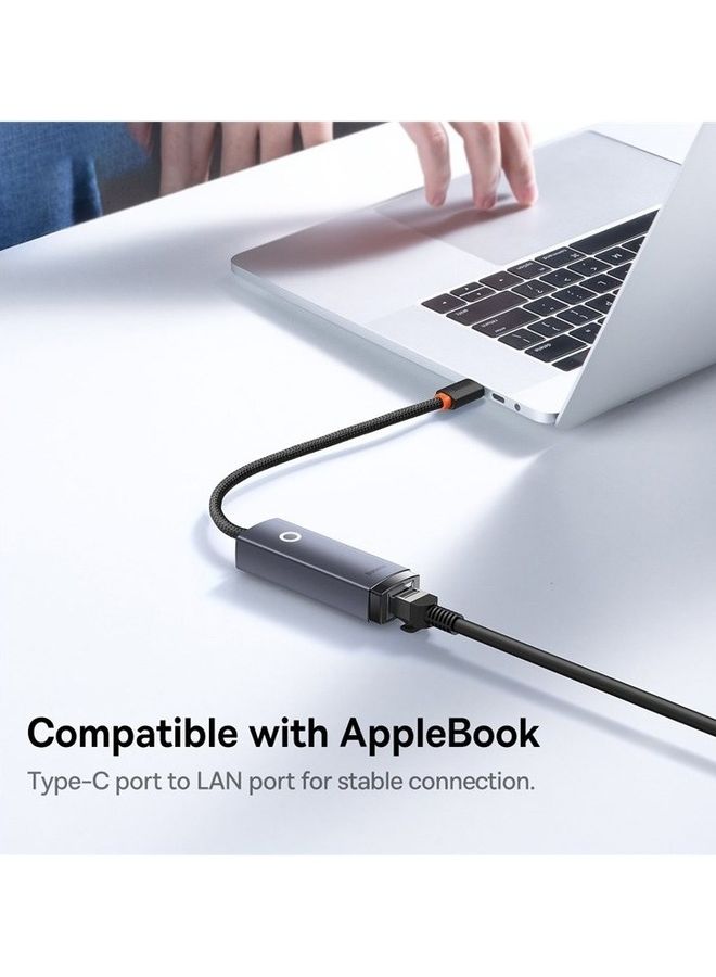 Baseus - USB C to Ethernet Adapter Braided Cable Type C Thunderbolt 3 to RJ45 Gigabit LAN Network Adapter Compatible with MacBook Pro, MacBook Air, iPad Pro, Surface Book, Dell XPS, Chromebook, and more Grey - Image 1
