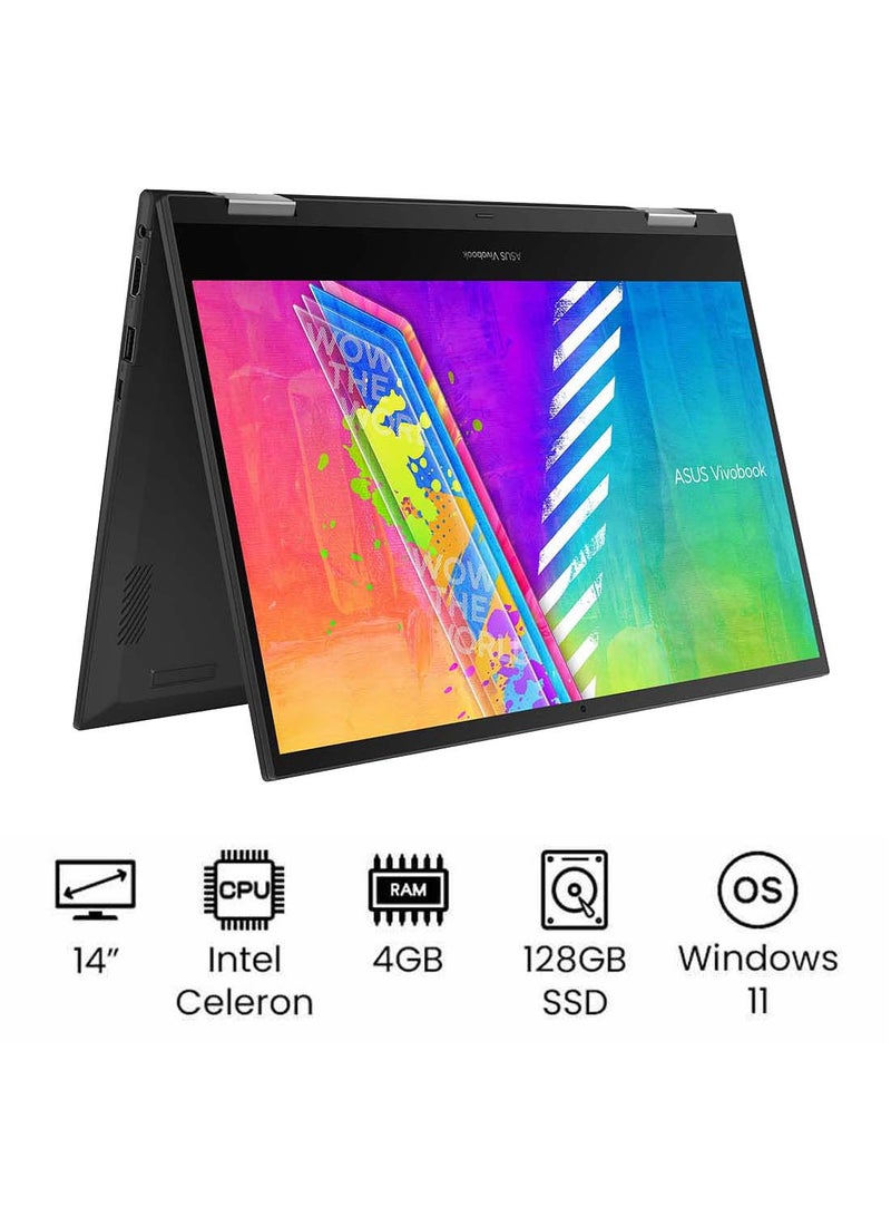 ASUS Vivobook 14 Flip TP1400KA-BZ056WS Slim Laptop With 14.0-Inch HD Display, Celeron N4500 Processor/4GB RAM/128GB EMMC/Intel UHD Graphics/Windows 11 Home/HD Webcam/International Version English/Arabic Quiet Blue  - Image 1