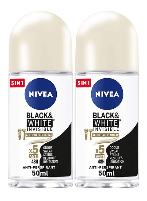 Black And White Invisible Silky Smooth Antiperspirant for Women Roll On Pack of 2 50ml