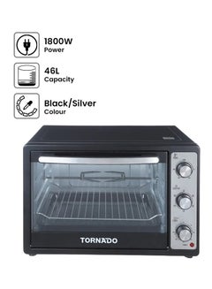 تورنيدو فرن كهربائي 46 لتر 1 شواية مروحة 46 L 1800 W TEO-46NE(K) بلاك/فضي  - Image 1