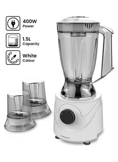TORNADO Electric Blender With 2 Mills And Stainless Steel Blades 1.5 L 400.0 W BL400-2-White White 
