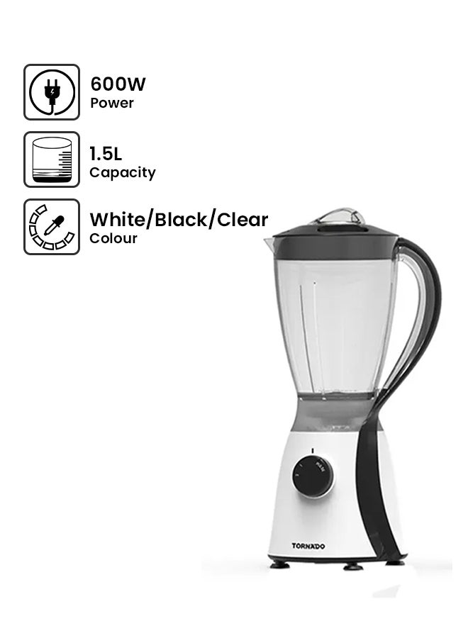 TORNADO Electric Countertop Blender 600W 1.5 L 600 W TB-600-2 White/BlackWhite/Black/Clear - Image 1