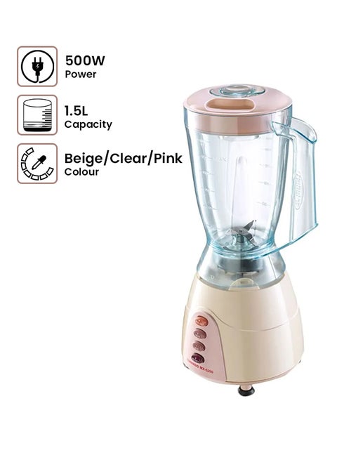 خلاط كهربائي مع مطحنة بقدرة 500 وات 1.5 L 500.0 W MX5200/2 بيج/ شفاف/ وردي