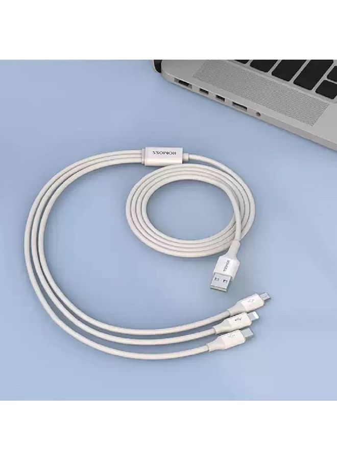 ROMOSS - CB251V 3 in 1 Charge and Data Cable Lightning, Type-C and Micro USB Fast Charge Cable 3.5A White - Image 1