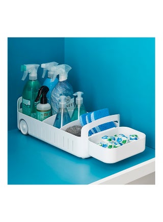 YouCopia Roll Out Caddy Rolling Storage Bin with 2 Adjustable Dividers And Removable Basket for Kitchen And Bathroom Under Sink Organization, 8" Wide, White, 50261 White 54.1x19.6x13.5cm - v1653986913/N43886480A_1