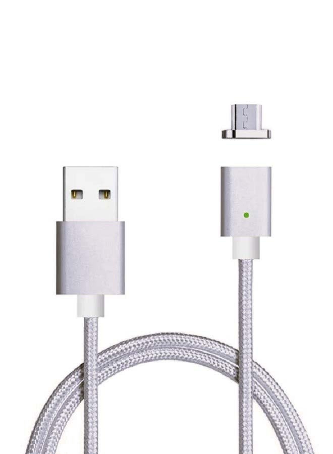 MARGOUN Magnetic Micro USB Cable Nylon Braided Anti Breakage Charge And Sync With LED Indicator 100cm Silver - Image 1