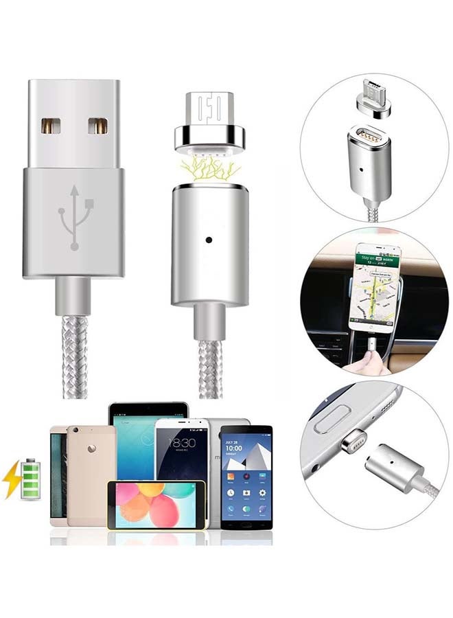 MARGOUN Magnetic Micro USB Cable Nylon Braided Anti Breakage Charge And Sync With LED Indicator 100cm Silver - Image 2
