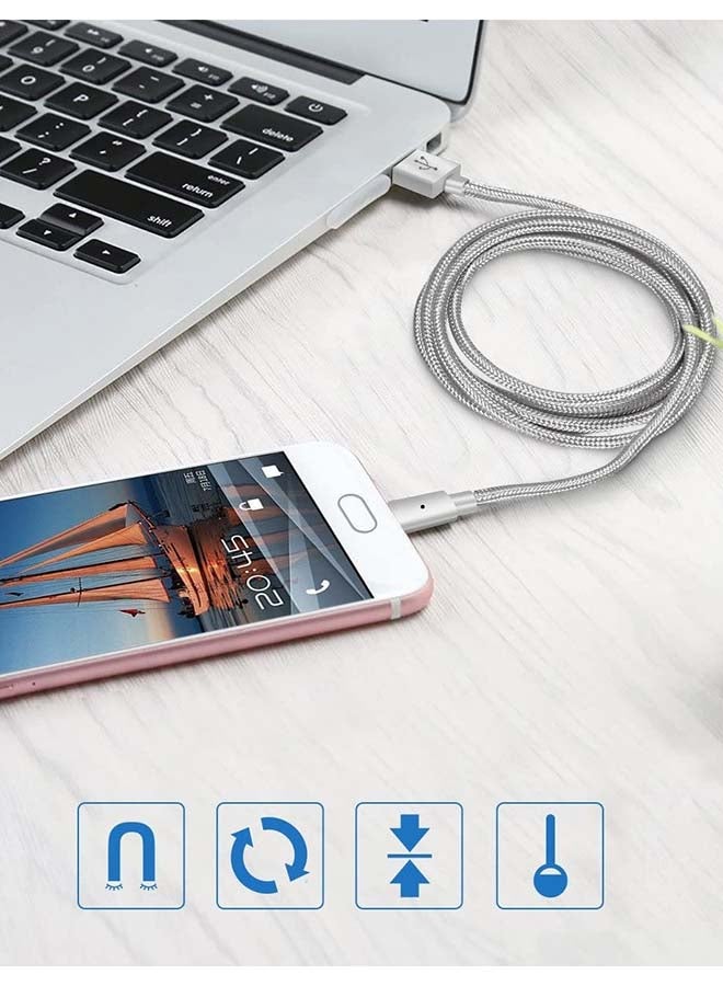 MARGOUN Magnetic Micro USB Cable Nylon Braided Anti Breakage Charge And Sync With LED Indicator 100cm Silver - Image 3