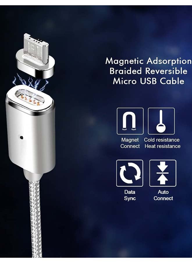 MARGOUN Magnetic Micro USB Cable Nylon Braided Anti Breakage Charge And Sync With LED Indicator 100cm Silver - Image 4