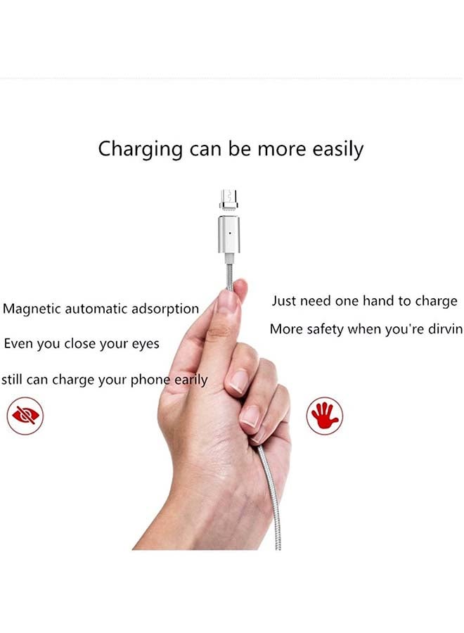 MARGOUN Magnetic Micro USB Cable Nylon Braided Anti Breakage Charge And Sync With LED Indicator 100cm Silver - Image 5