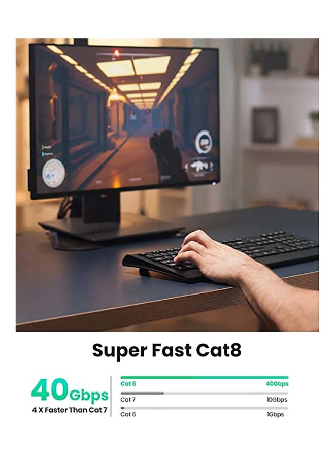 Ugreen Ethernet Cable Flat CAT 8 40Gbps 2000MHz PoE LAN RJ45 Cord Gigabit Internet Network Wire Compatible with Xbox One PS4/5 Router Modem TV Raspberry Hub -2M Black  - Image 2