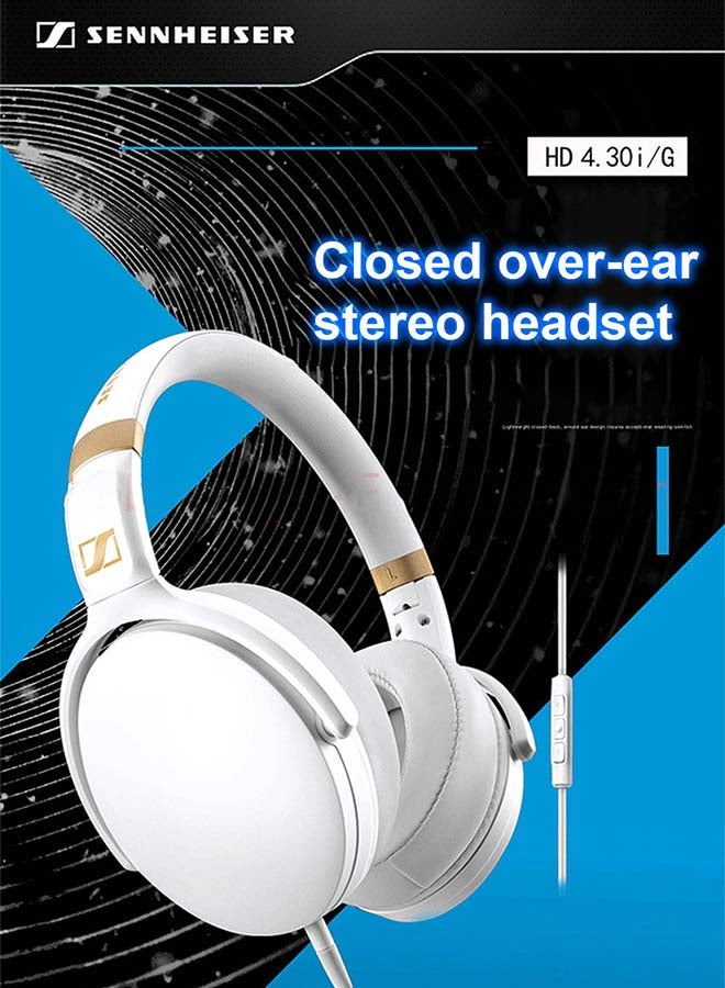 Sennheiser - HD 4.30i Over-Ear Headphones Wired Stereo Music Earphone Foldable Sport Bass Headset for iOS Android Devices White - Image 1