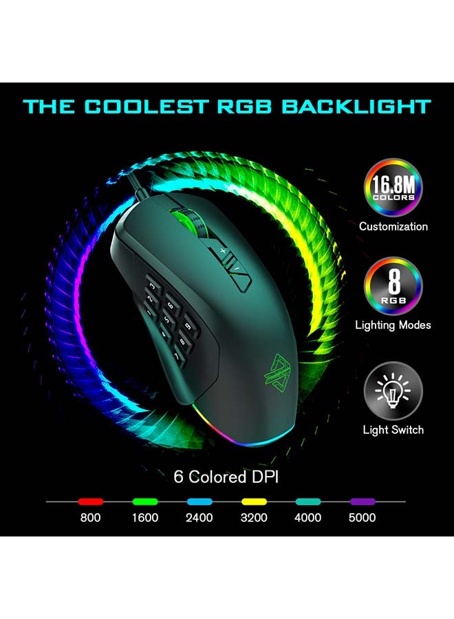 Ajazz GTI Gaming 5000DPI Adjustable 3/9 Buttons RGB Lighting Optical USB Wired Mouse Grey - Image 2