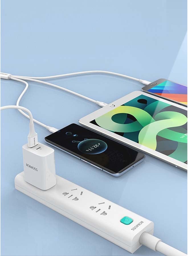 ROMOSS - CB251V 3 in 1 Charge and Data Cable Lightning, Type-C and Micro USB Fast Charge Cable 3.5A White - Image 1