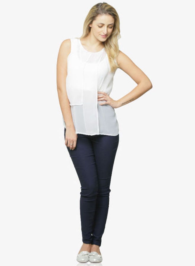 Miss Chase - Stylish Round Neck Blouse Off White - Image 1