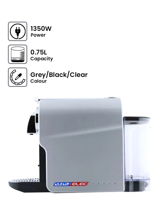 ألسيف إليك ماكينة صنع القهوة بالكبسولات 0.75 L 1350.0 W 91617/S رمادي/أسود/شفاف