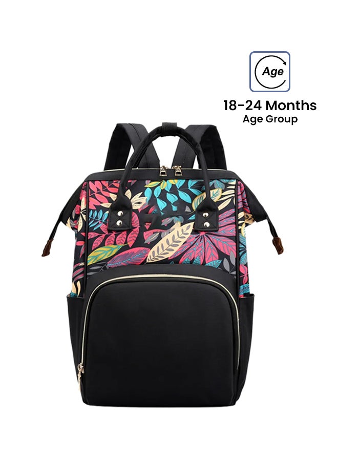 Kidle Multifunctional Large Capacity Leaf Printed Mommy Diaper Bag, 18-24 Months - Black  - Image 1