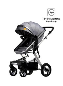 Kidle Compact Baby High View Stroller With Adjustable Recline Position And Canopy Grey/Black/Silver  - Image 1