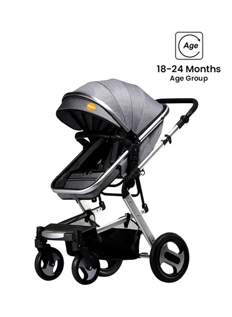 Compact Baby High View Stroller With Adjustable Recline Position And Canopy Grey/Black/Silver